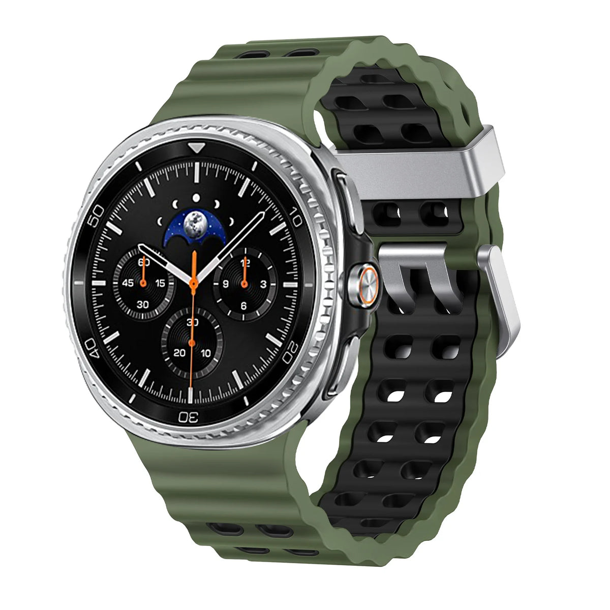 Two-Tone Perforated Silicone Band in Army Green and Black / Silver Buckle for Samsung Galaxy Watch8, Watch8 Classic and Watch9
