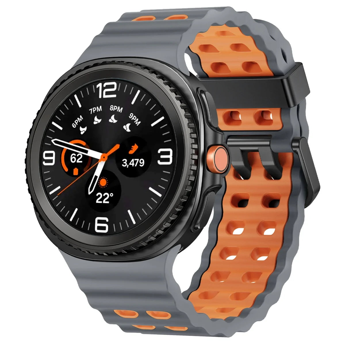 Two-Tone Perforated Silicone Band in Gray and Orange / Black Buckle for Samsung Galaxy Watch8, Watch8 Classic and Watch9