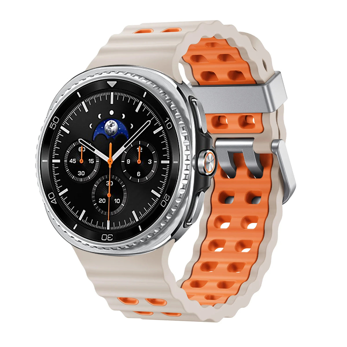 Two-Tone Perforated Silicone Band in Starlight and Orange / Silver Buckle for Samsung Galaxy Watch8, Watch8 Classic and Watch9