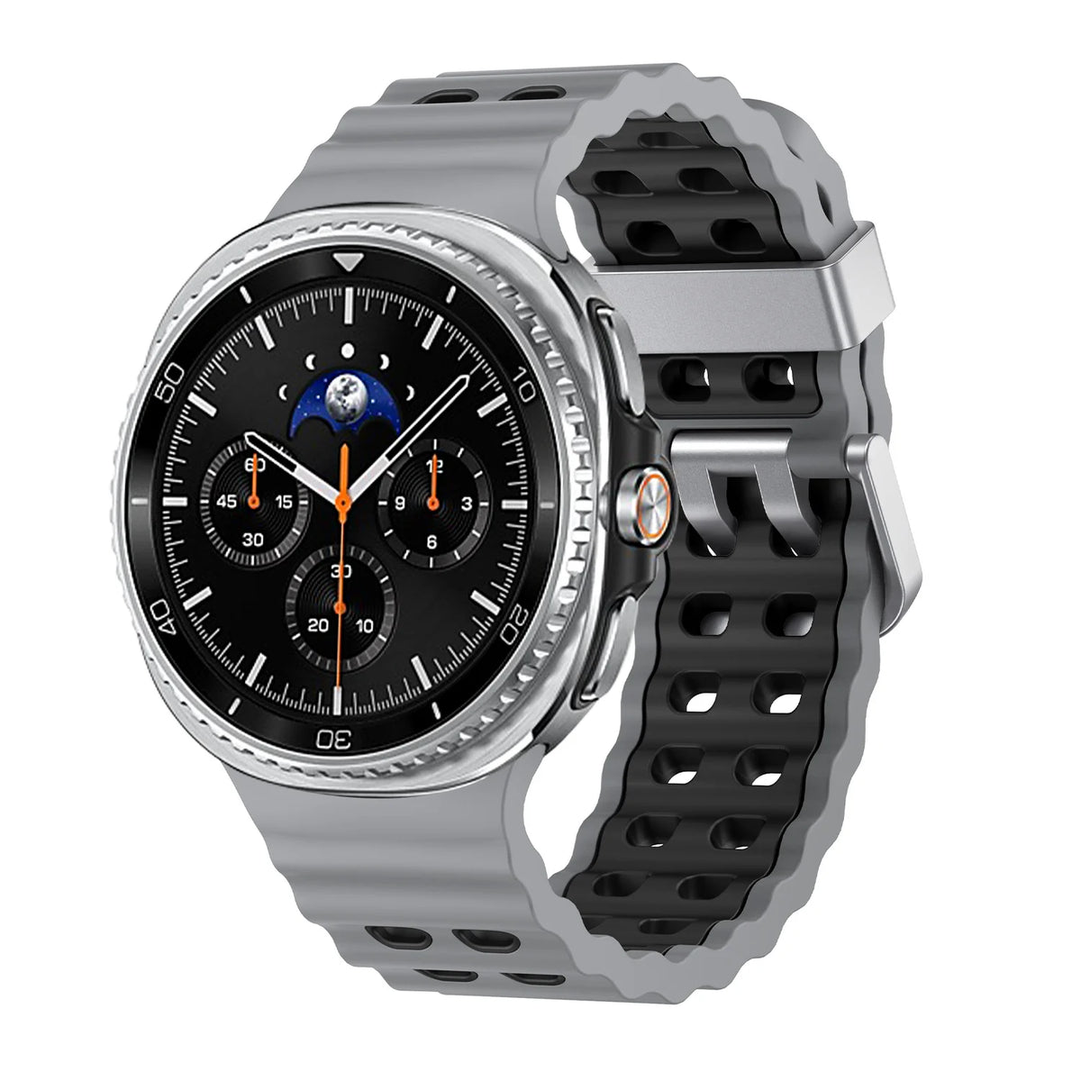 Two-Tone Perforated Silicone Band in Gray and Black / Silver Buckle for Samsung Galaxy Watch8, Watch8 Classic and Watch9