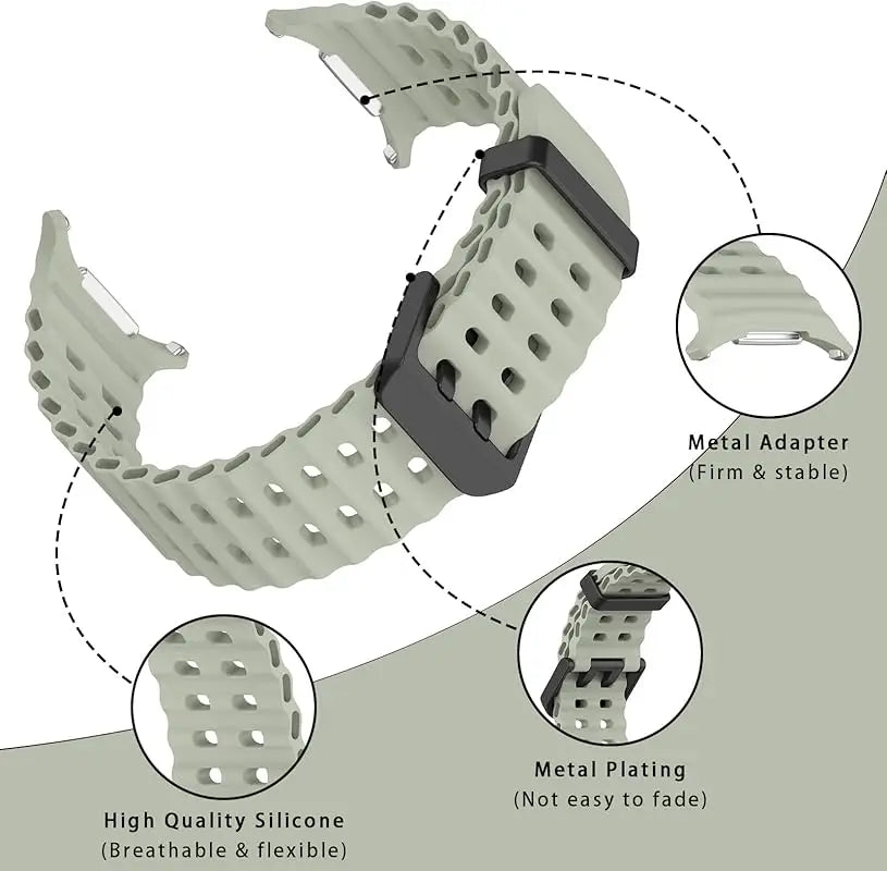 Perforated silicone watch band connector and buckle details for Samsung Galaxy Watch8, Watch8 Classic and Watch9