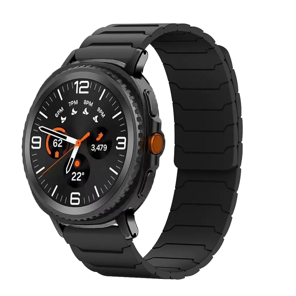 Black magnetic silicone band on watch for Samsung Galaxy Watch8, Watch8 Classic and Watch9