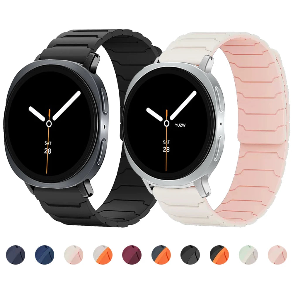 Black and starlight-pink magnetic bands with color previews for Samsung Galaxy Watch8, Watch8 Classic and Watch9