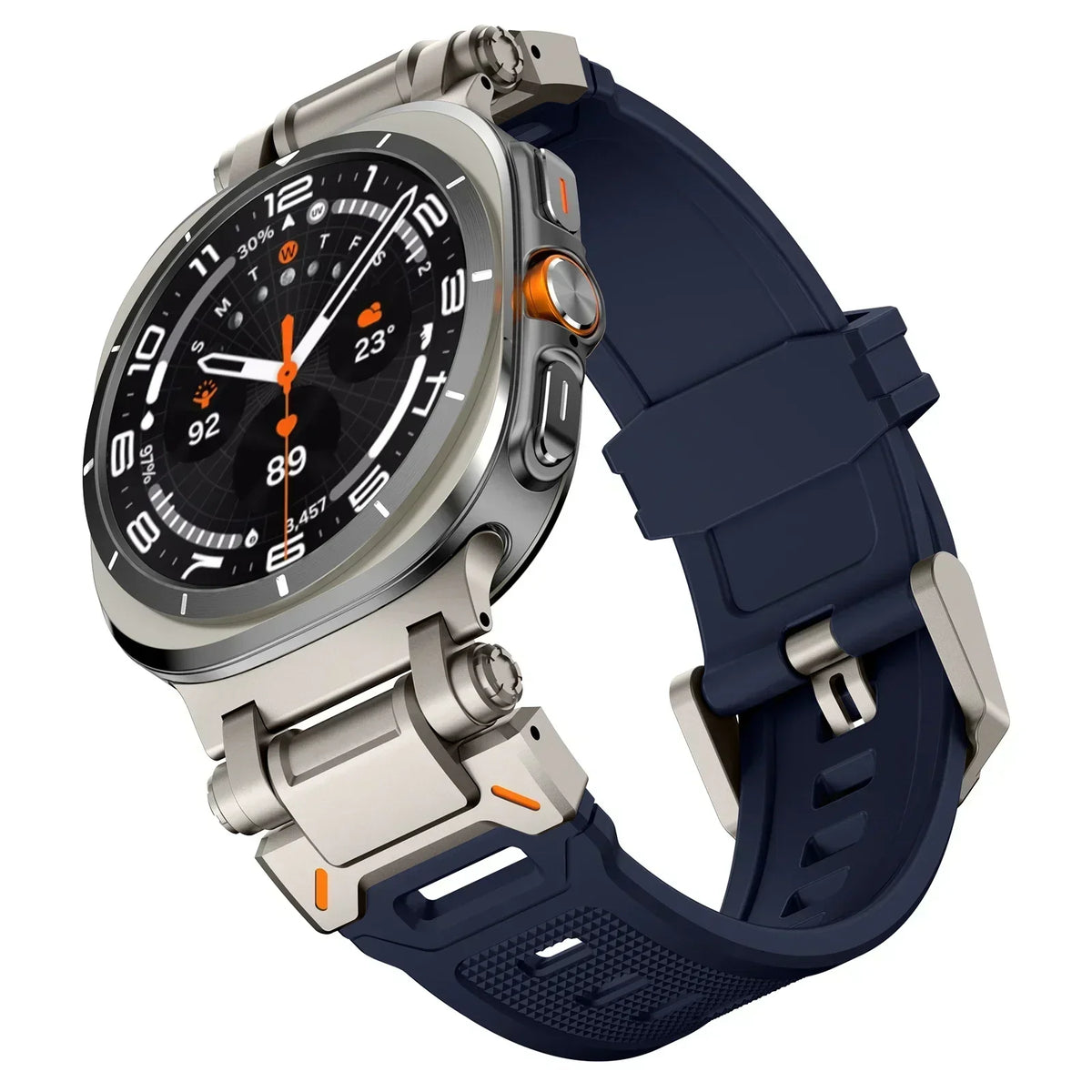 Rubber Band with Metal Hardware in Navy Blue / Titanium Gray Hardware for Samsung Galaxy Watch8, Watch8 Classic and Watch9