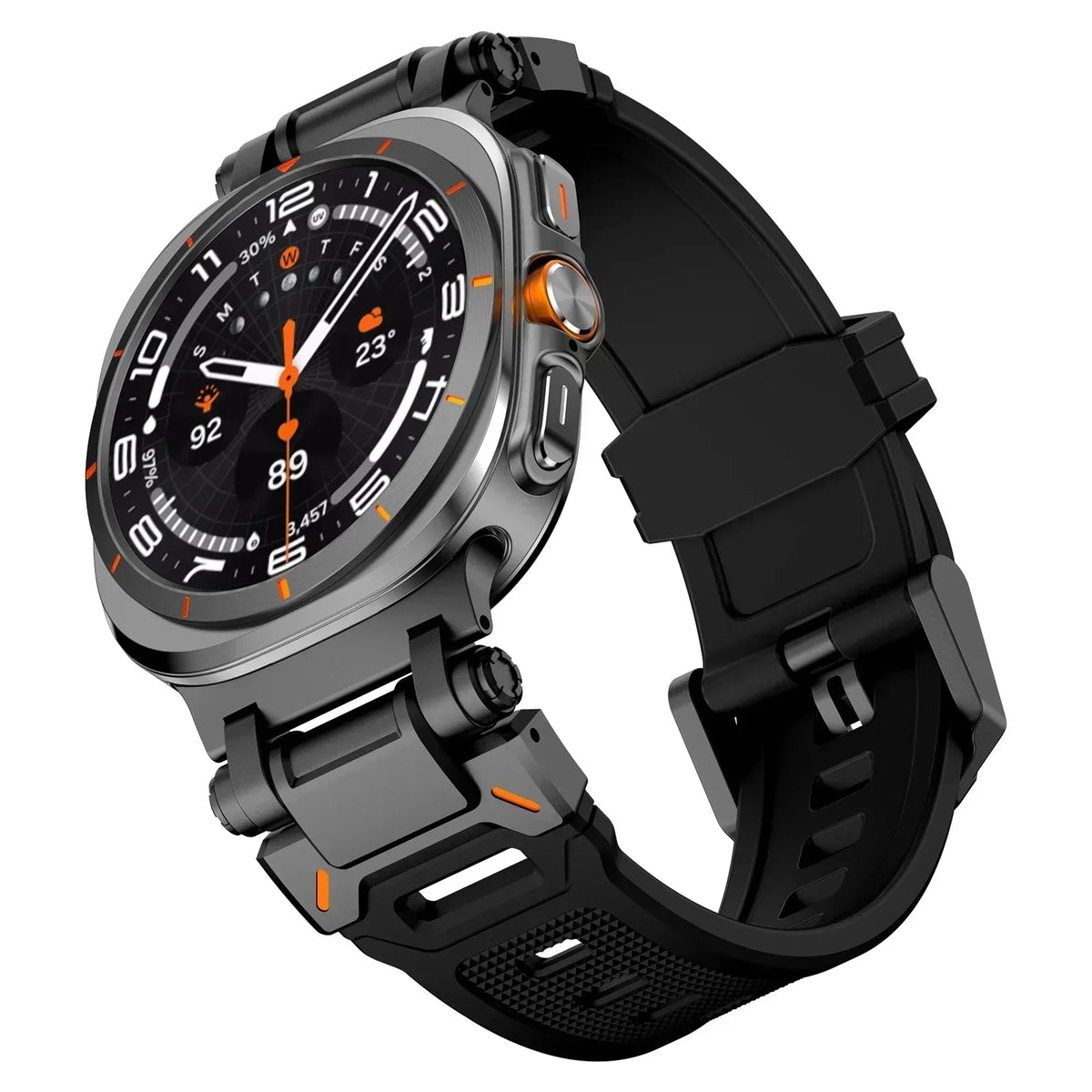 Rubber Band with Metal Hardware in Black / Black Hardware for Samsung Galaxy Watch8, Watch8 Classic and Watch9