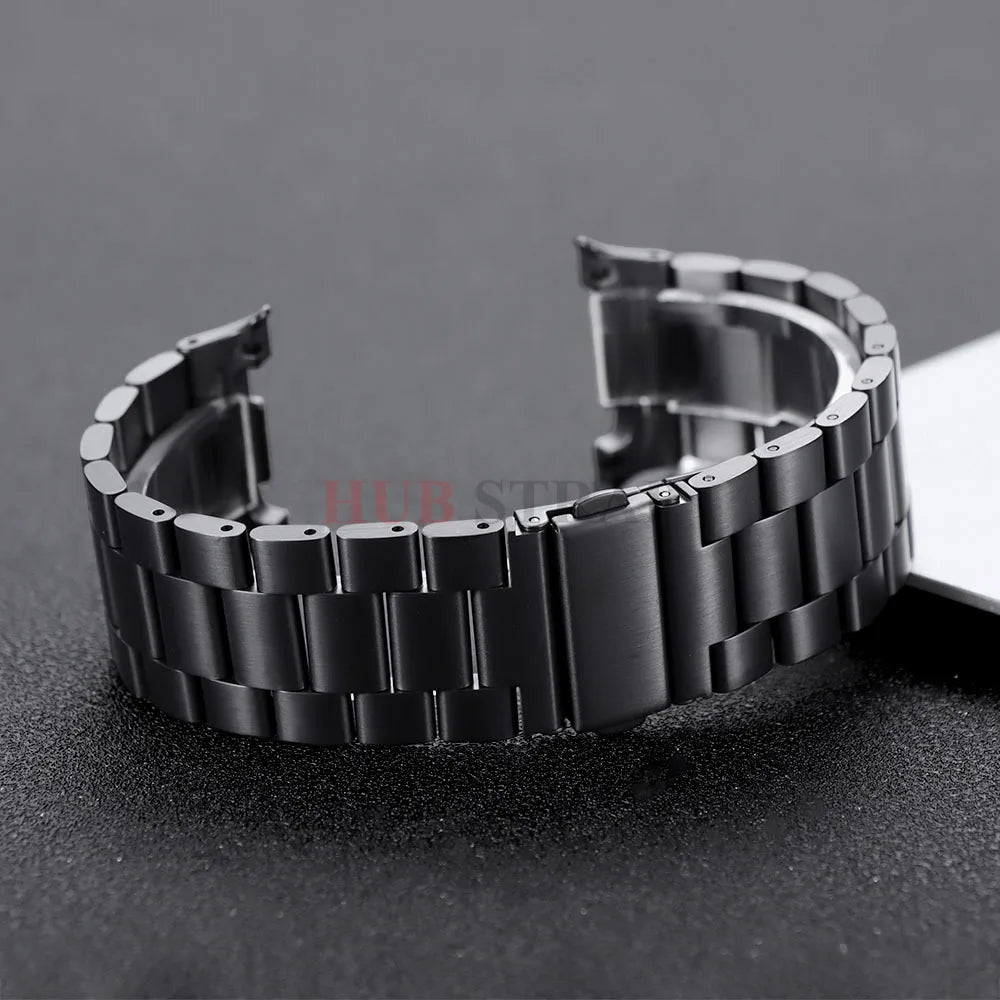 Black steel watch band with clasp opened for Samsung Galaxy Watch8, Watch8 Classic and Watch9