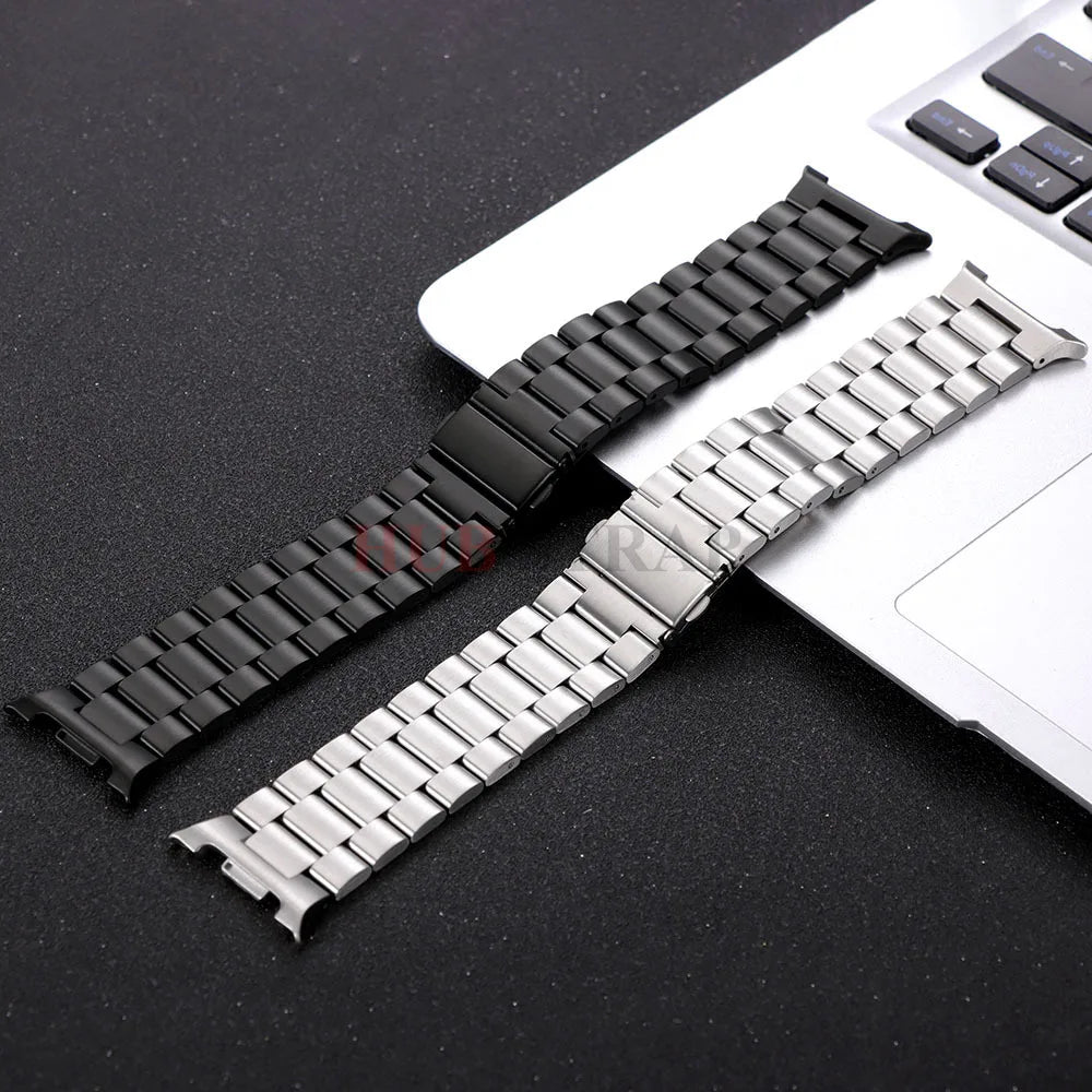 Black and silver steel bands laid flat for Samsung Galaxy Watch8, Watch8 Classic and Watch9