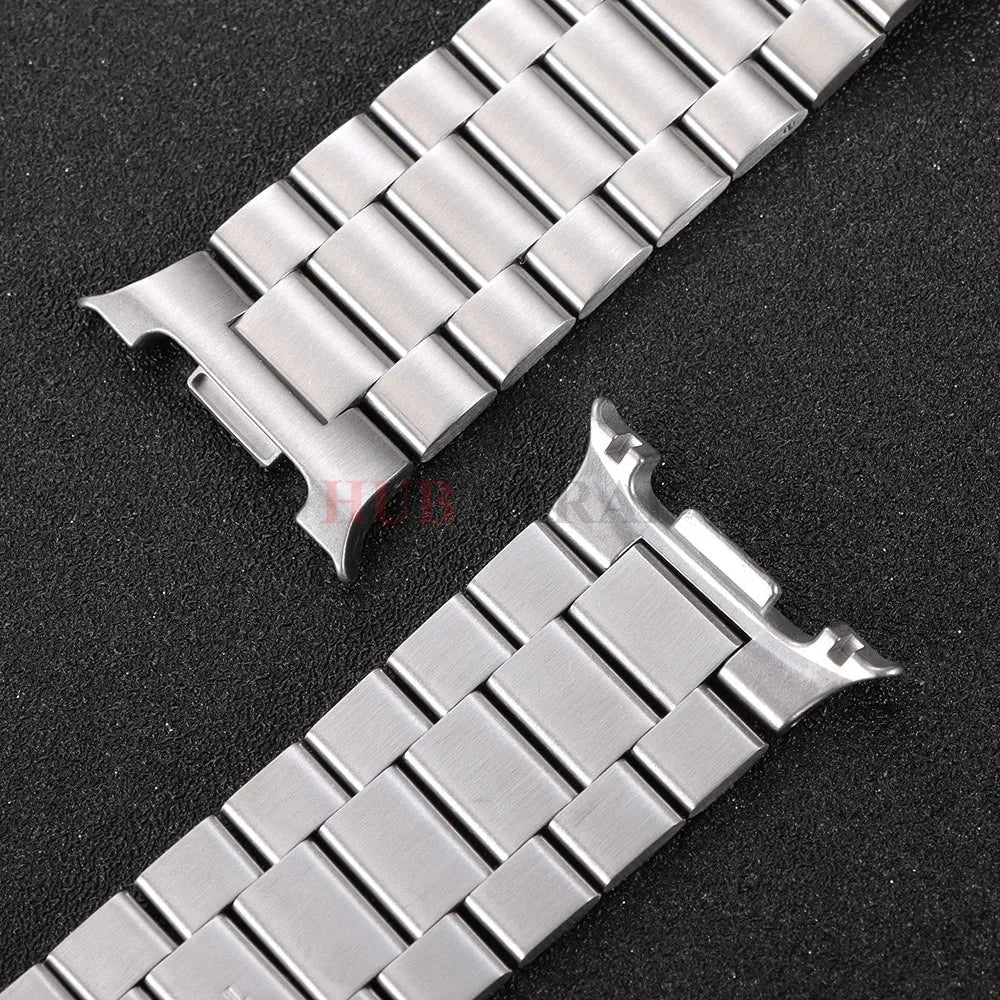 Brushed steel watch band connector and link detail for Samsung Galaxy Watch8, Watch8 Classic and Watch9