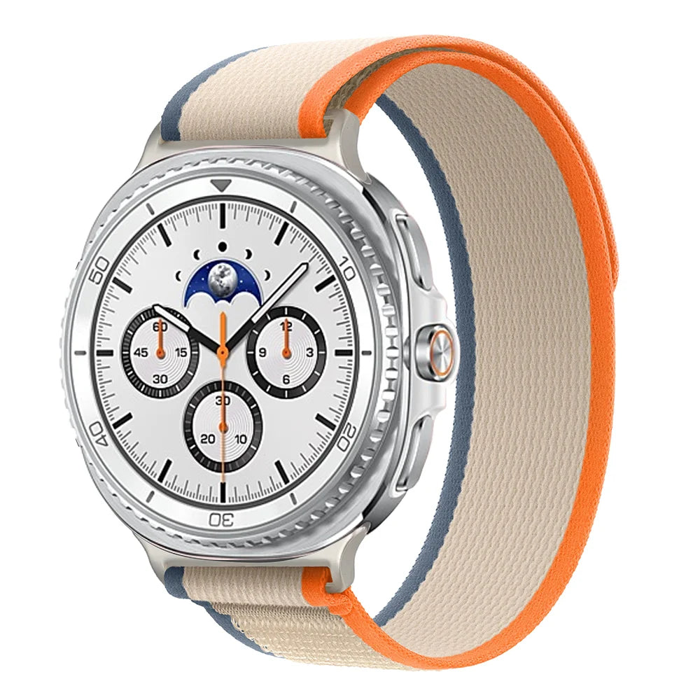 Nylon Loop Band with Edge Options in Beige / Blue and Orange Edges for Samsung Galaxy Watch8, Watch8 Classic and Watch9