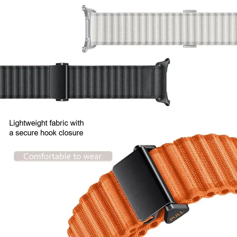 Samsung Galaxy Watch Ultra and Ultra 2 Ribbed Fabric Loop, Hook Closure — band detail