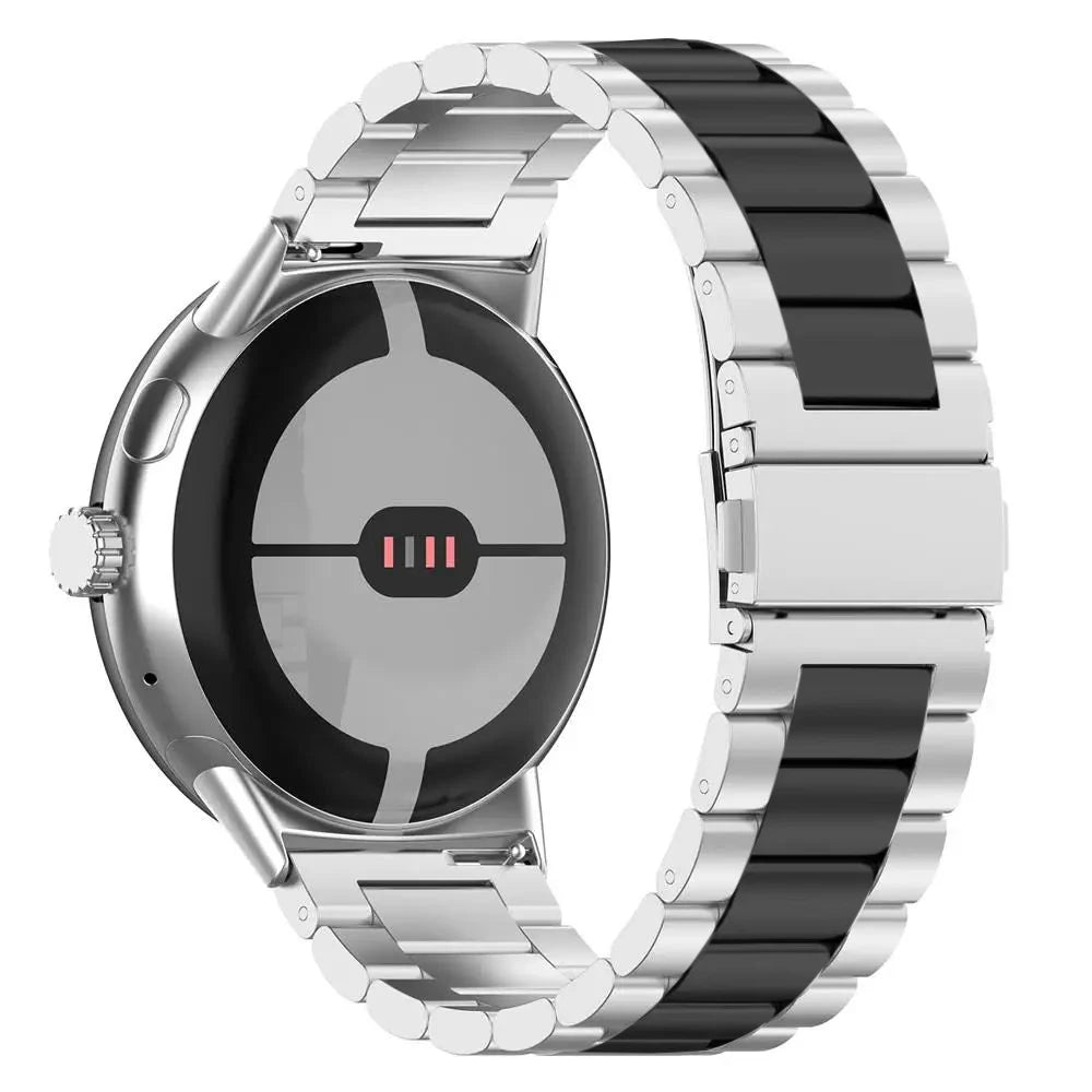 Three-Row Steel Link Google Pixel Watch Bracelet in Silver / Black