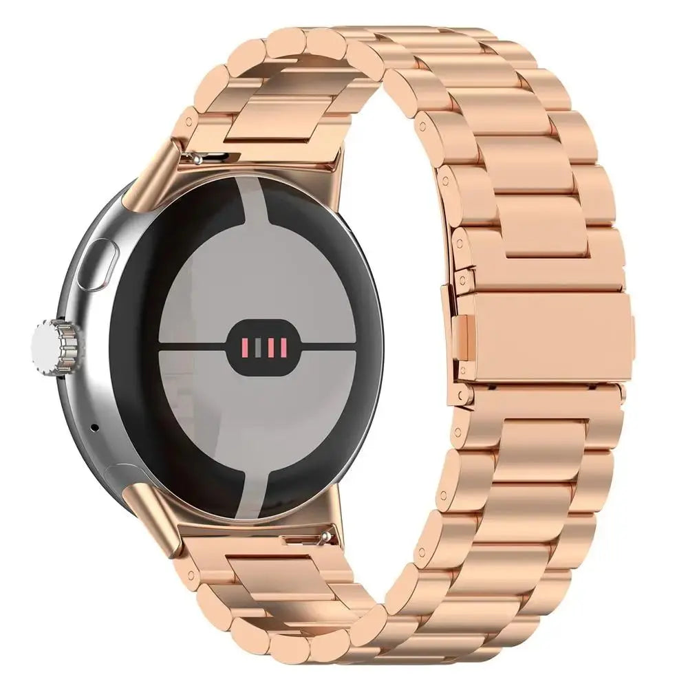 Three-Row Steel Link Google Pixel Watch Bracelet in Rose Gold