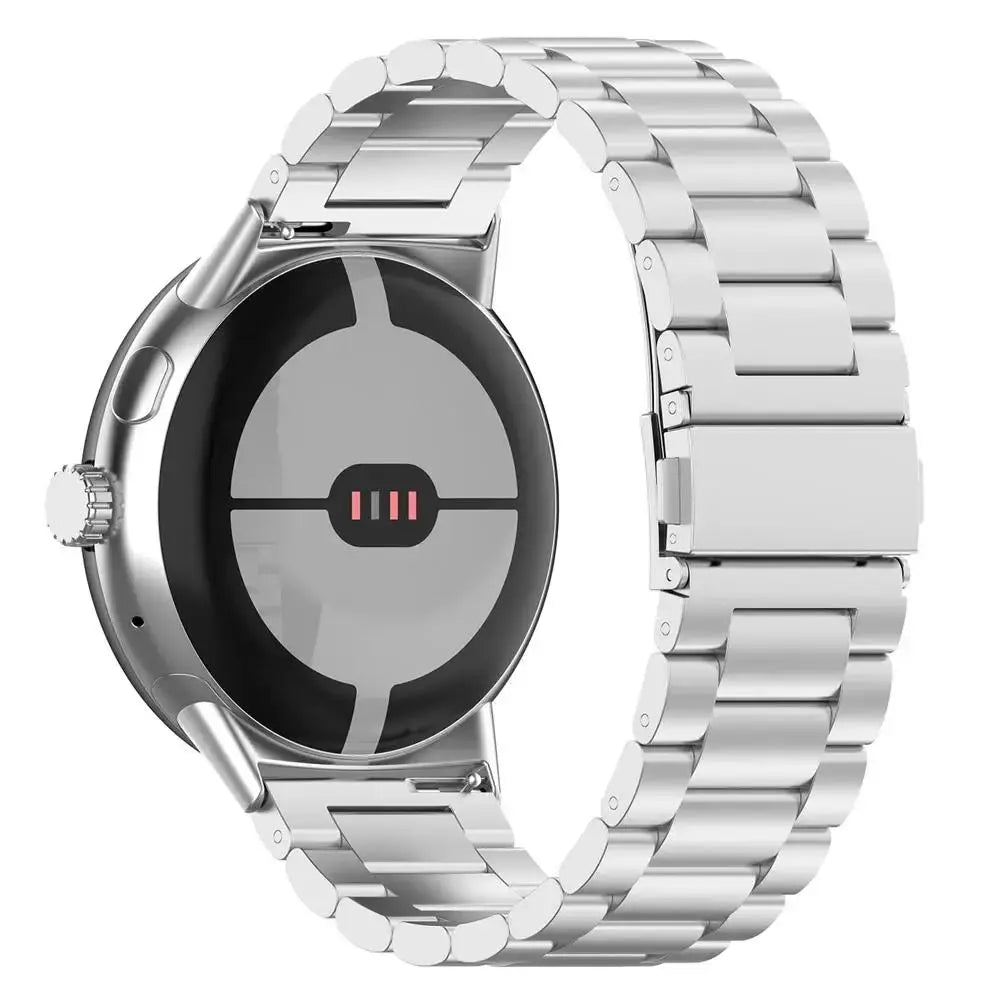 Three-Row Steel Link Google Pixel Watch Bracelet in Silver