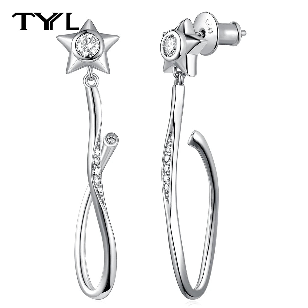 Moissanite Hoop & Drop Earrings in Sterling Silver — Silver star post drops