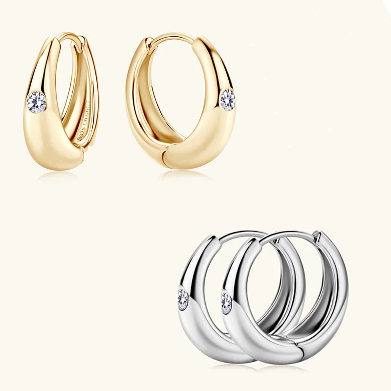 Teardrop Moissanite Accent Hoop Earrings in Sterling Silver — Gold-tone and silver comparison