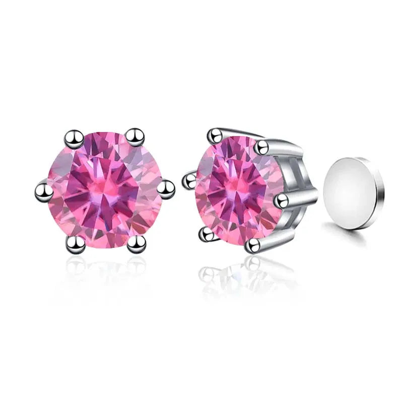 Colored Magnetic Moissanite Earrings in 925 Sterling Silver — Pink