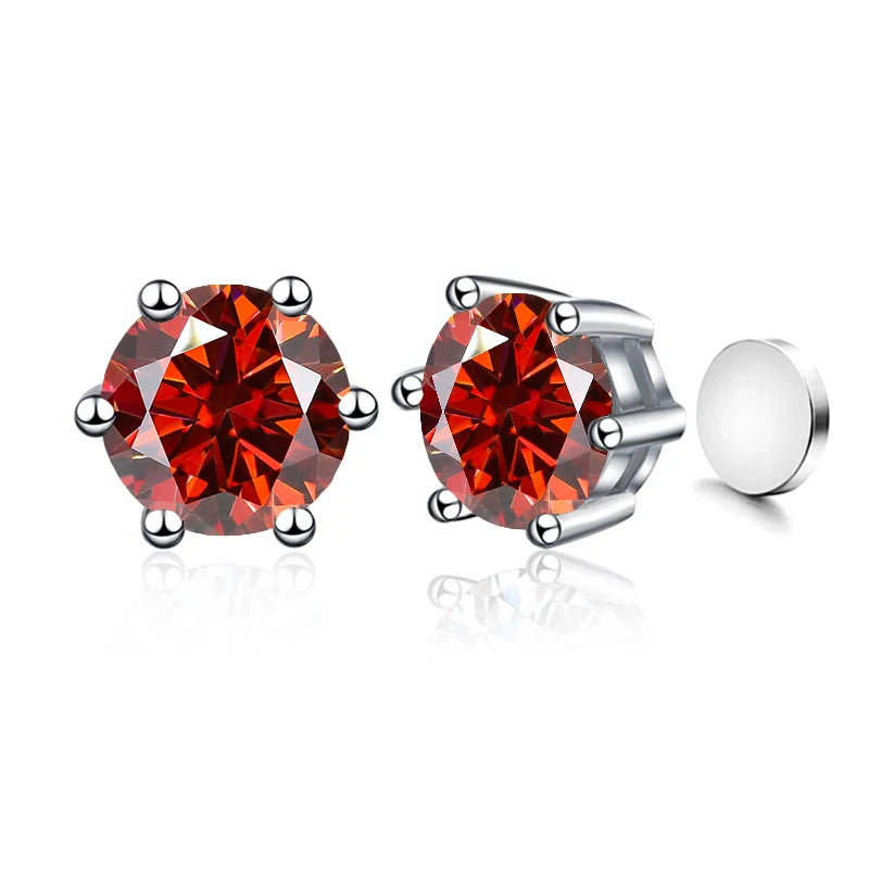 Colored Magnetic Moissanite Earrings in 925 Sterling Silver — Red