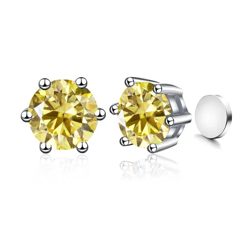 Colored Magnetic Moissanite Earrings in 925 Sterling Silver — Lemon yellow