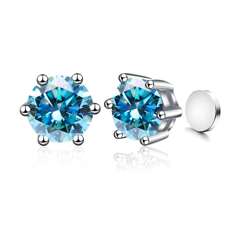 Colored Magnetic Moissanite Earrings in 925 Sterling Silver — Sea blue