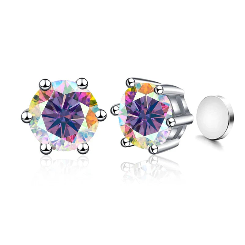 Colored Magnetic Moissanite Earrings in 925 Sterling Silver — Multicolor example