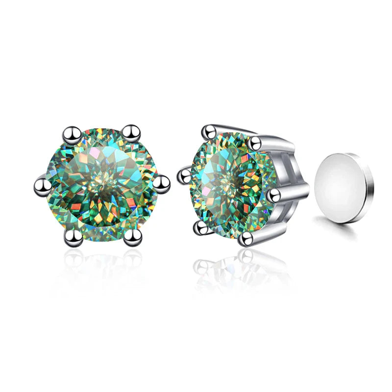Colored Magnetic Moissanite Earrings in 925 Sterling Silver — Blue green Love Cut