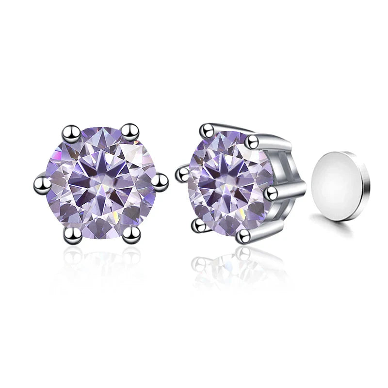 Colored Magnetic Moissanite Earrings in 925 Sterling Silver — Light purple