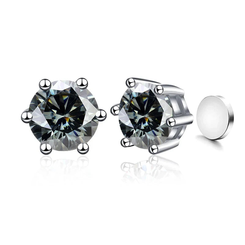 Colored Magnetic Moissanite Earrings in 925 Sterling Silver — Gray