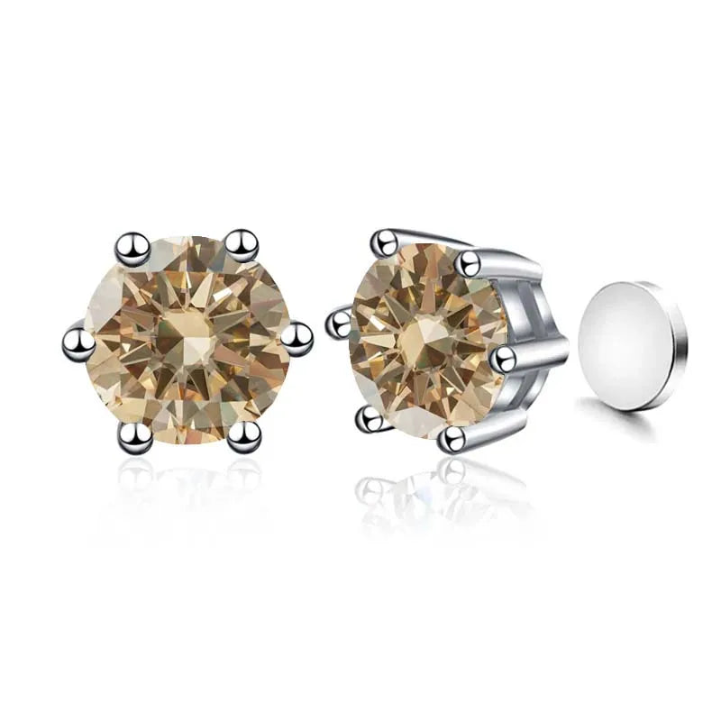Colored Magnetic Moissanite Earrings in 925 Sterling Silver — Champagne
