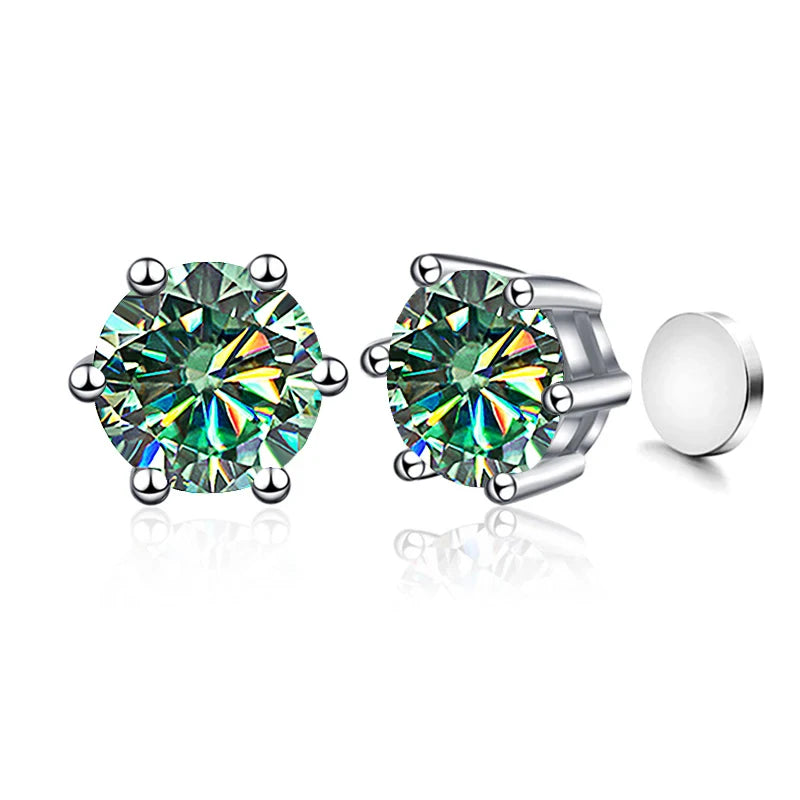Colored Magnetic Moissanite Earrings in 925 Sterling Silver — Blue green