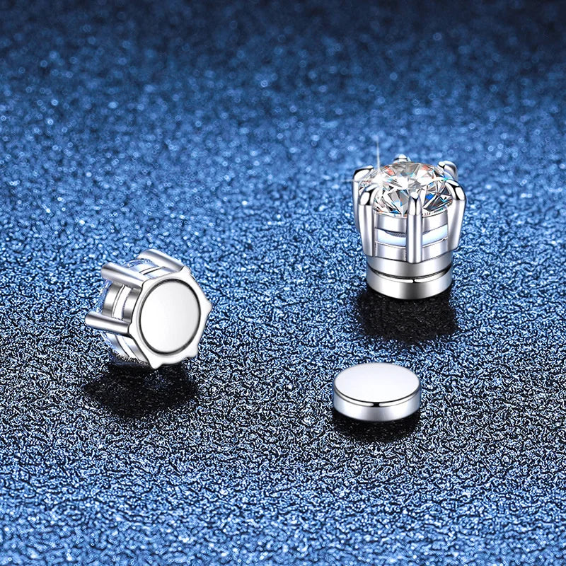 Colored Magnetic Moissanite Earrings in 925 Sterling Silver — Magnetic closure detail