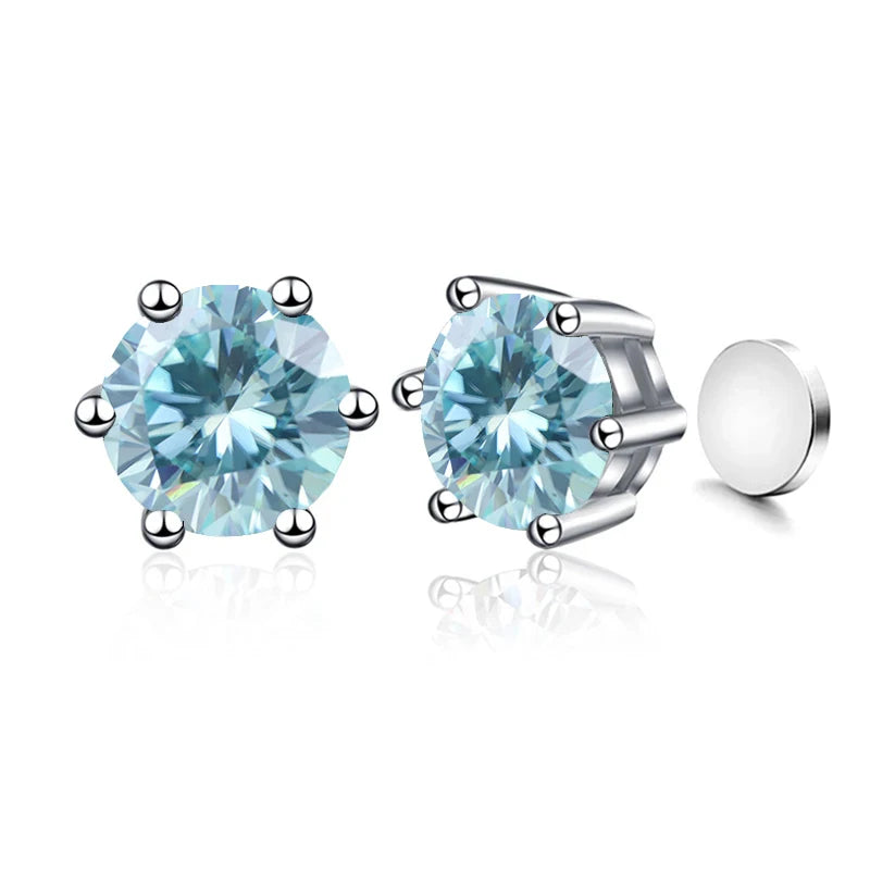 Colored Magnetic Moissanite Earrings in 925 Sterling Silver — Light blue
