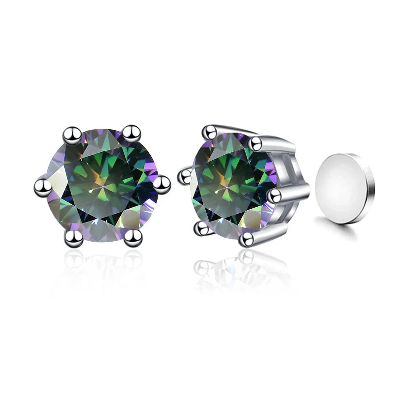 Colored Magnetic Moissanite Earrings in 925 Sterling Silver — Multicolor green