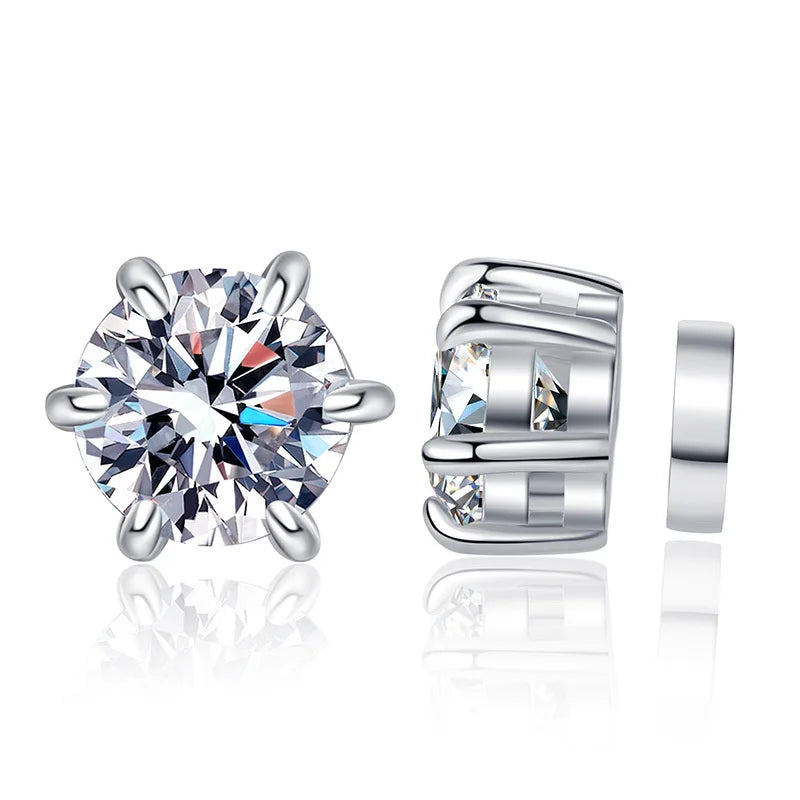 Colored Magnetic Moissanite Earrings in 925 Sterling Silver — Six-prong magnetic design