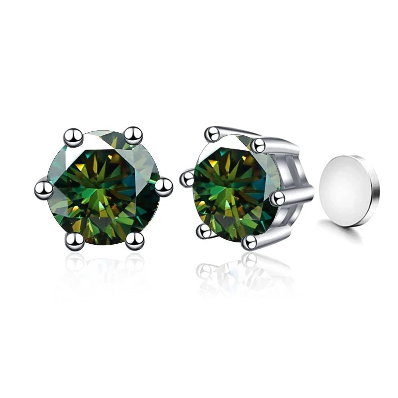 Colored Magnetic Moissanite Earrings in 925 Sterling Silver — Dark green