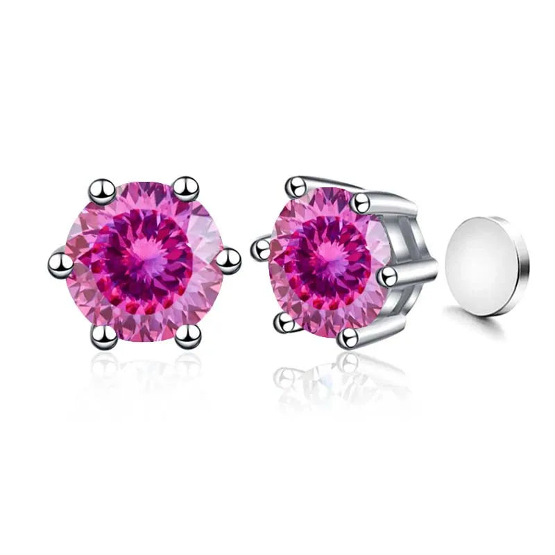 Colored Magnetic Moissanite Earrings in 925 Sterling Silver — Pink Love Cut
