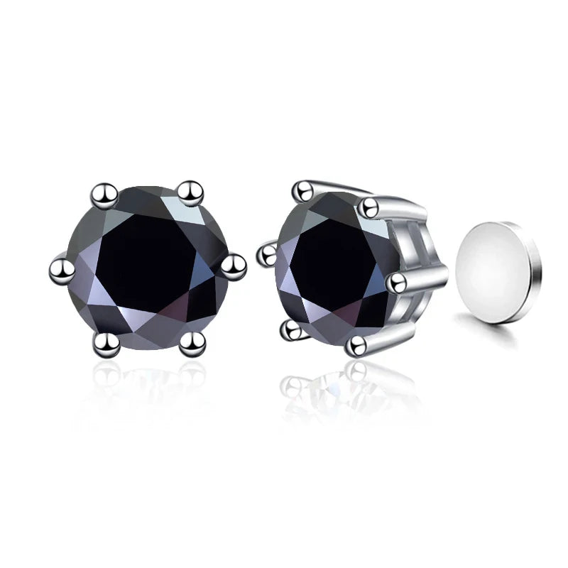 Colored Magnetic Moissanite Earrings in 925 Sterling Silver — Black