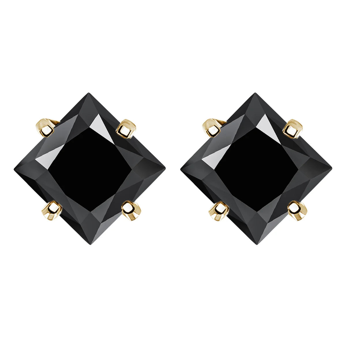 Colorful Princess-Cut Moissanite Stud Earrings in Sterling Silver — Black / Gold-Tone