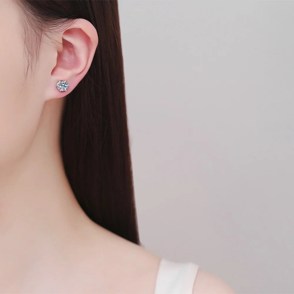 Colored Magnetic Moissanite Earrings in 925 Sterling Silver — Shown on ear