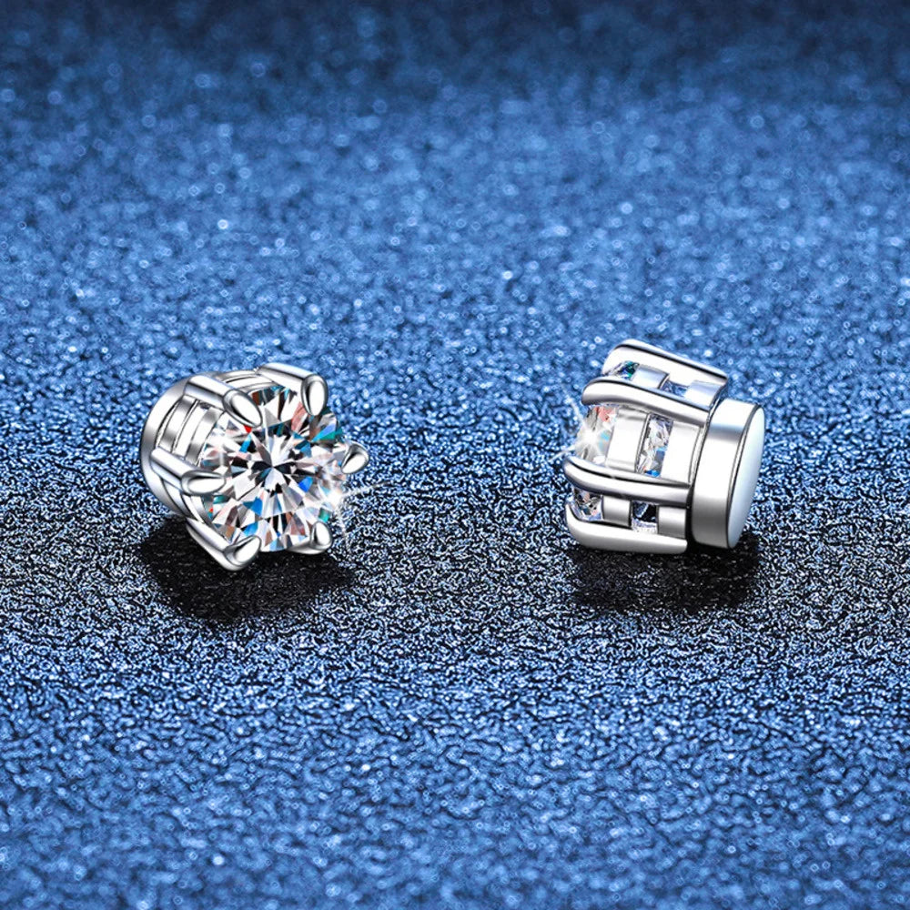 Colored Magnetic Moissanite Earrings in 925 Sterling Silver — Magnetic setting front and back