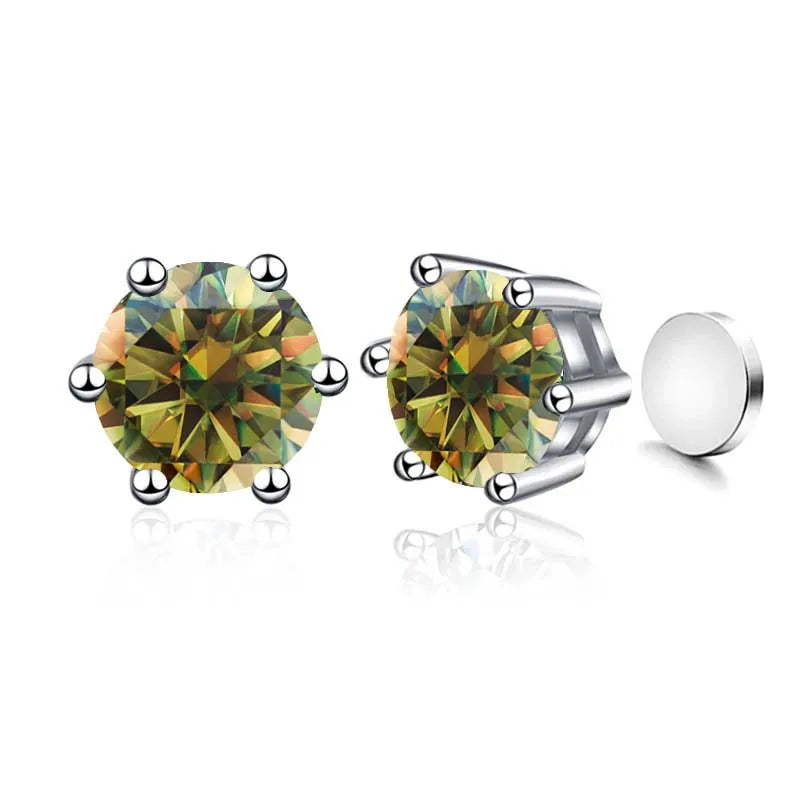 Colored Magnetic Moissanite Earrings in 925 Sterling Silver — Yellow green