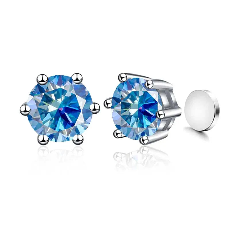 Colored Magnetic Moissanite Earrings in 925 Sterling Silver — Royal blue