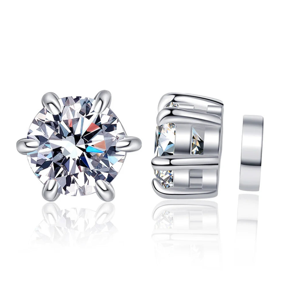 Colored Magnetic Moissanite Earrings in 925 Sterling Silver — White