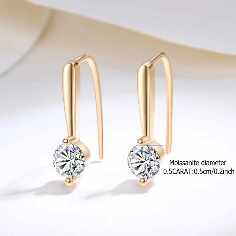 Round Moissanite Long-Hook Drop Earrings in Sterling Silver - Round stone dimensions