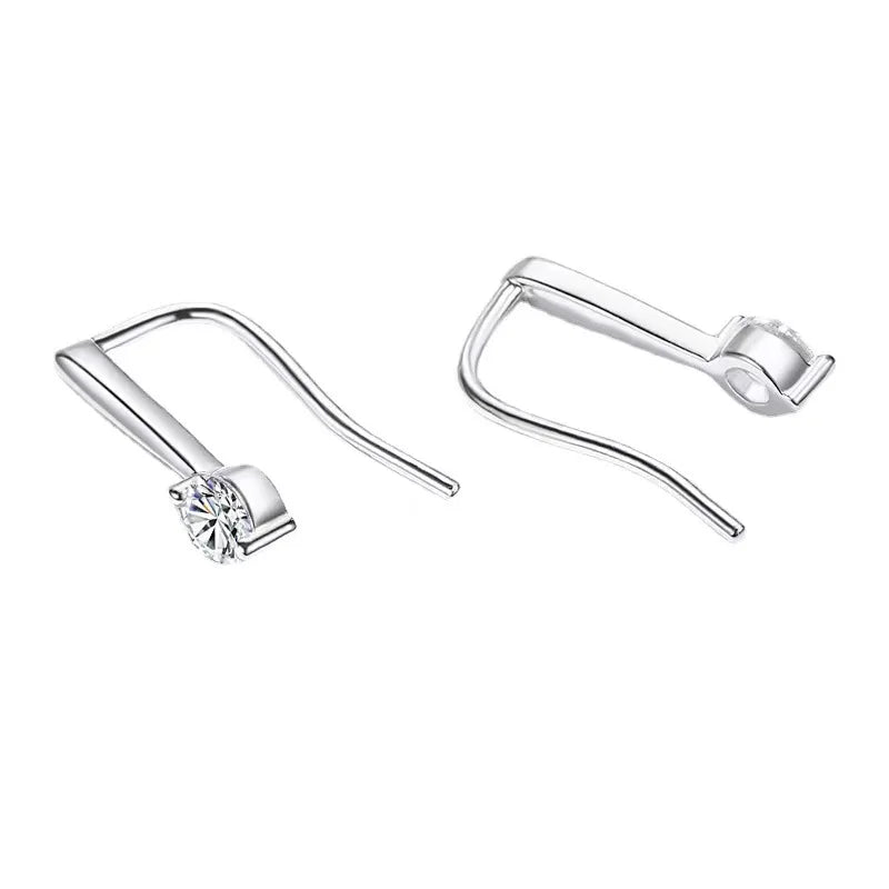 Round Moissanite Long-Hook Drop Earrings in Sterling Silver - Silver hooks rear view