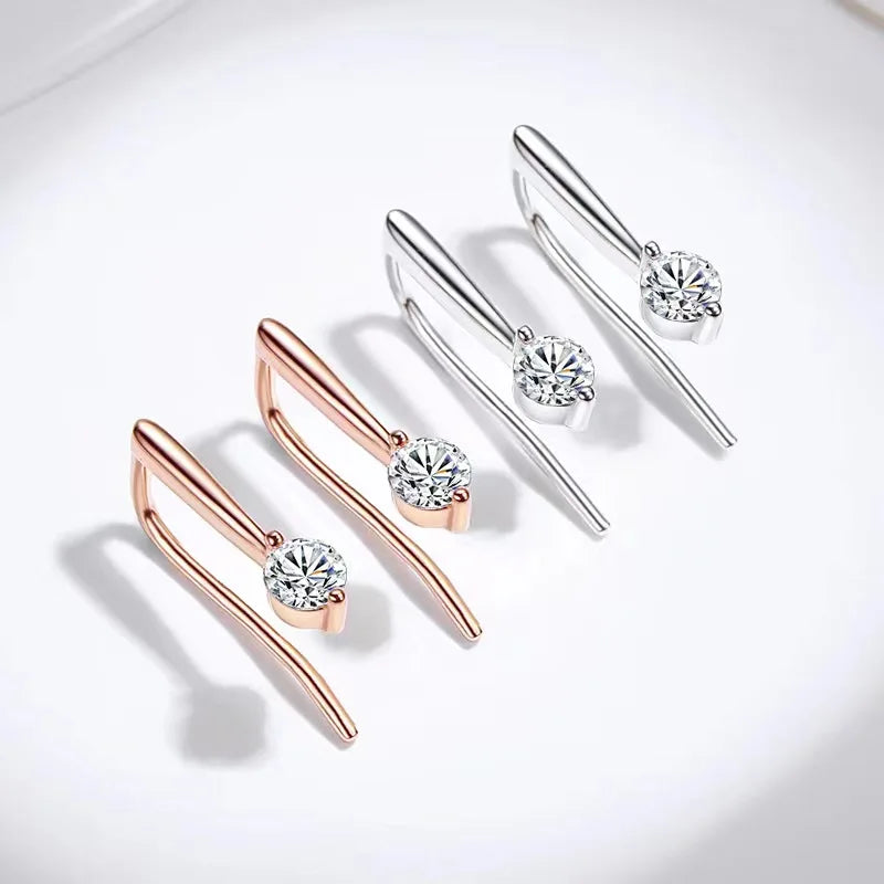 Round Moissanite Long-Hook Drop Earrings in Sterling Silver - Silver and warm-tone finish comparison
