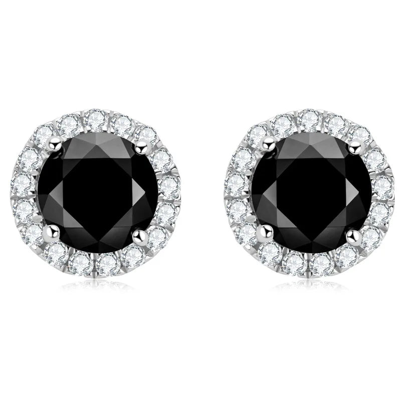 Black Halo Moissanite Stud Earrings in 925 Sterling Silver — Black option
