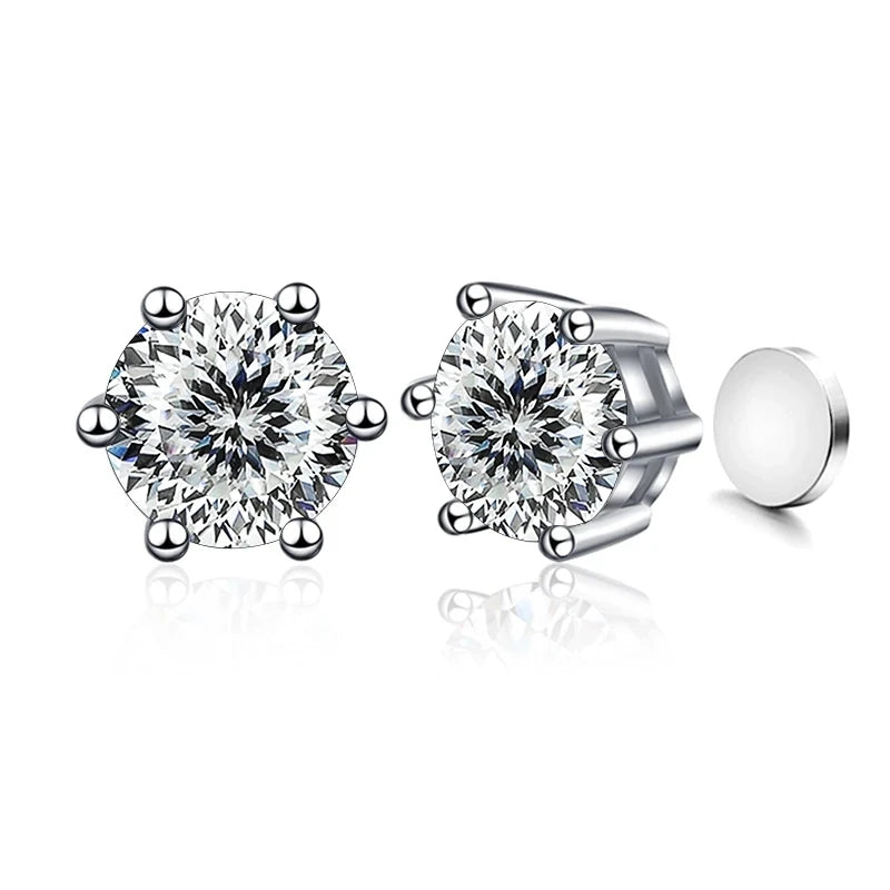 Colored Magnetic Moissanite Earrings in 925 Sterling Silver — White Love Cut