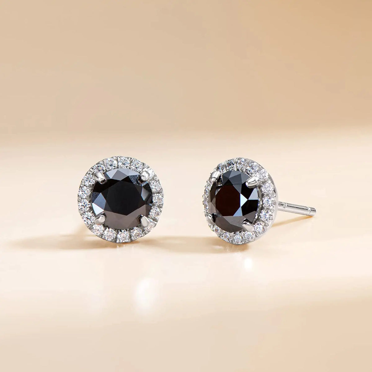 Black Halo Moissanite Stud Earrings in 925 Sterling Silver — Black halo fronts