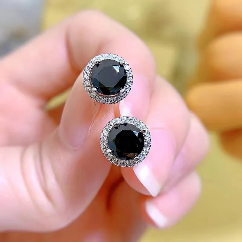Black Halo Moissanite Stud Earrings in 925 Sterling Silver — Pair on hand
