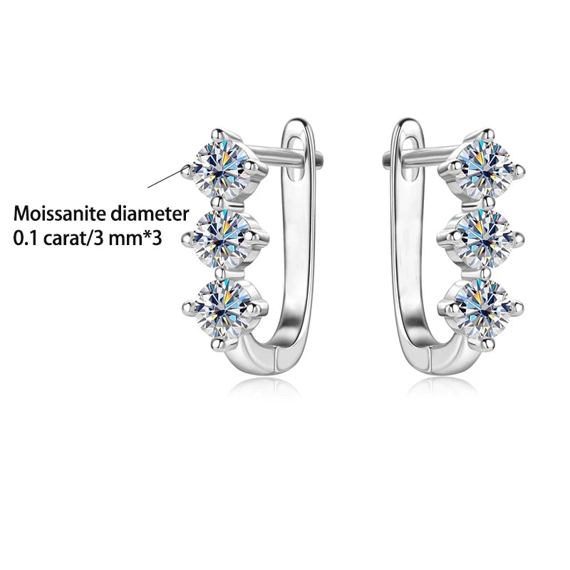 Three-Stone Moissanite Leverback Hoops in Sterling Silver — Three-stone size guide